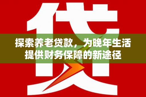 万全探索养老贷款，为晚年生活提供财务保障的新途径